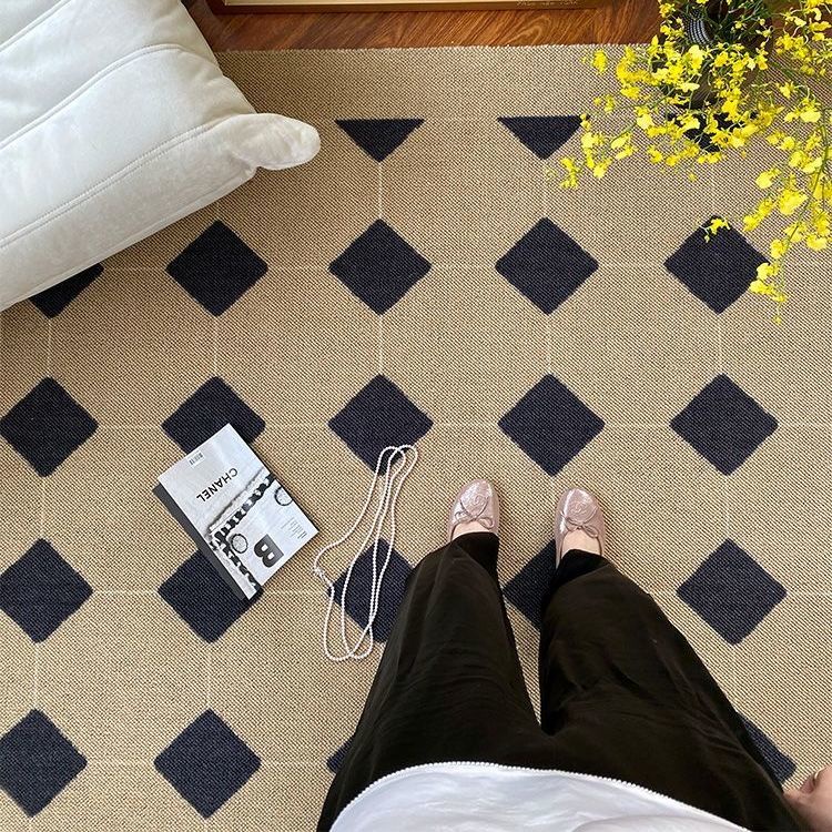 「MuXin」地毯 地毯臥室客廳 大地毯 房間地毯 美式複古 格子地毯 中古風 法式花磚 現代簡約 格子茶几地毯