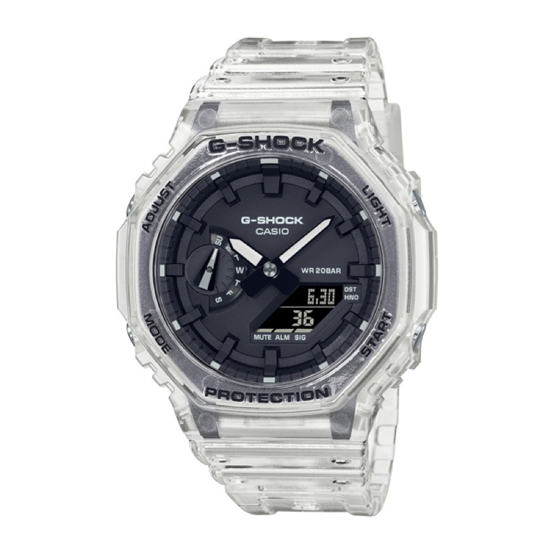 (FUAN)全新台灣公司貨 一年保固G-SHOCK 半透明 炫白透 八角型運動錶 GA-2100SKE-7A 限量款