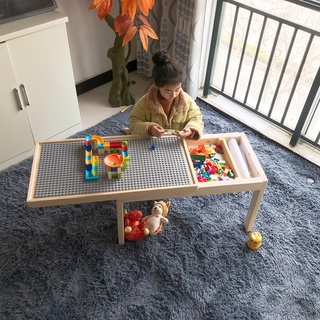 兒童積木桌子多功能玩具桌兼容樂大小顆粒高早教遊戲桌寶寶益智 書桌 收納 寫字 學習 繪畫實木桌1-3-6-9