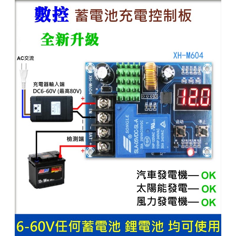 蓄電池鋰電池充電控制模組 發電機 太陽能 風力充電保護開關 直流 DC 6-60V M604