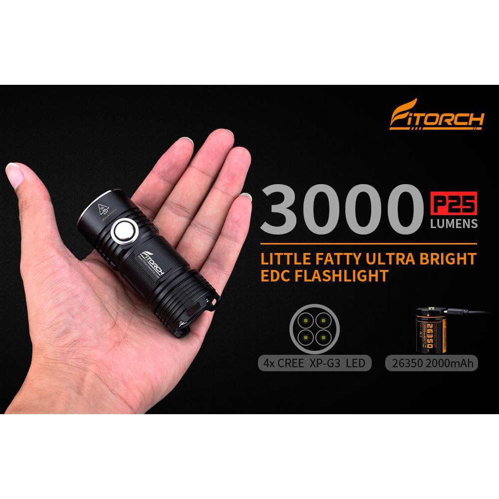 Fitorch P25 3000流明 迷你高亮小鋼砲手電筒/附延伸管(USB充電26350鋰電池)