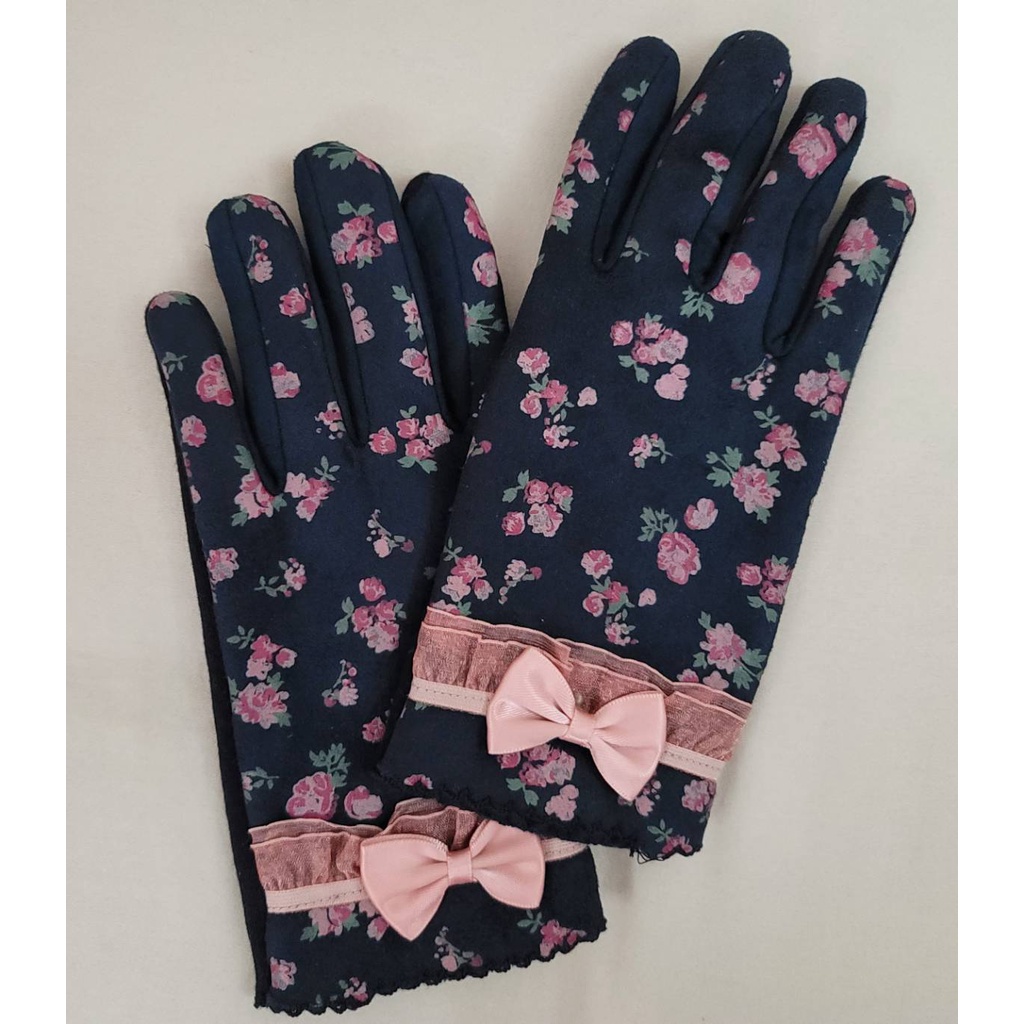 [全新現貨]兒童 女童 秋冬保暖刷毛印花蝴蝶結手套