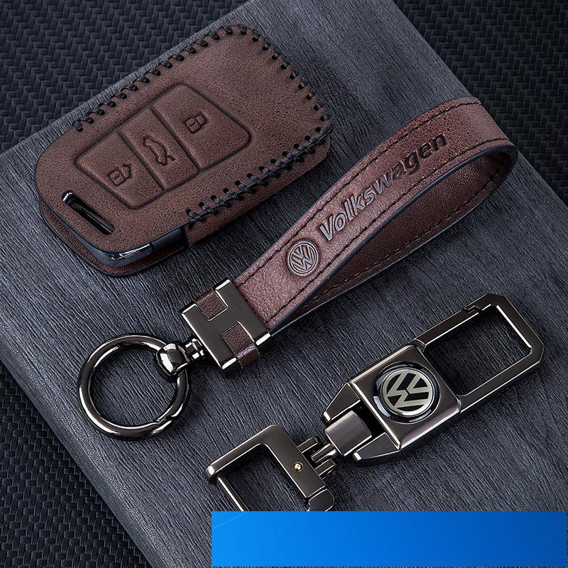 福斯真皮鑰匙套 適用於Volkswagen一鍵啟動款 2019款新帕薩特 CC 邁騰 B8 高檔真皮汽車鑰匙包