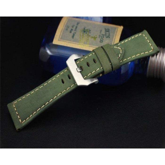 24mm收22mm可替代沛娜海Panerai原廠錶帶瘋馬質感牛皮錶帶,不鏽鋼錶扣