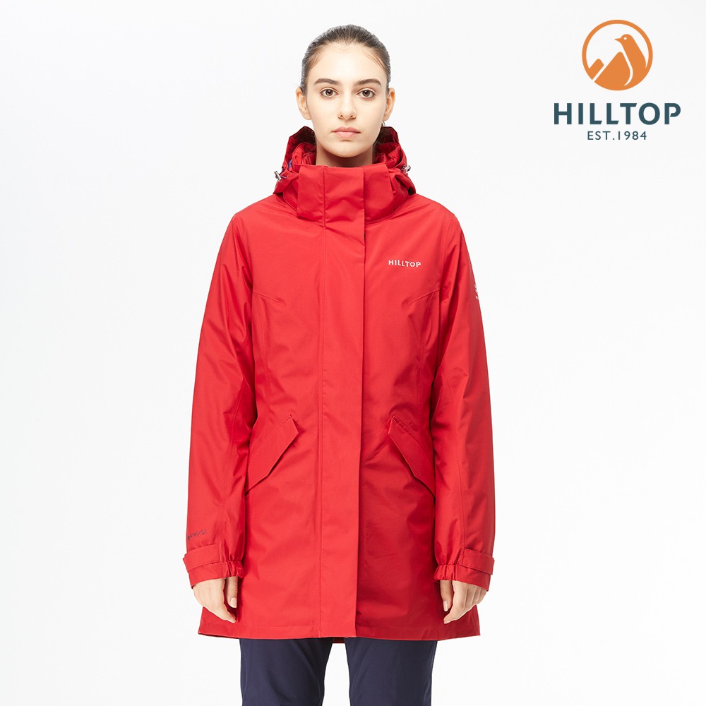 【Hilltop山頂鳥】女款GORE-TEX防水透氣2合1保暖科技棉長大衣H21F18紅