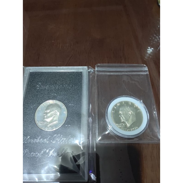 （2枚同賣） 美國 艾森豪 S記 精鑄原盒 200周年紀念 老鷹 月球 鐘 壹圓 1元 紀念幣