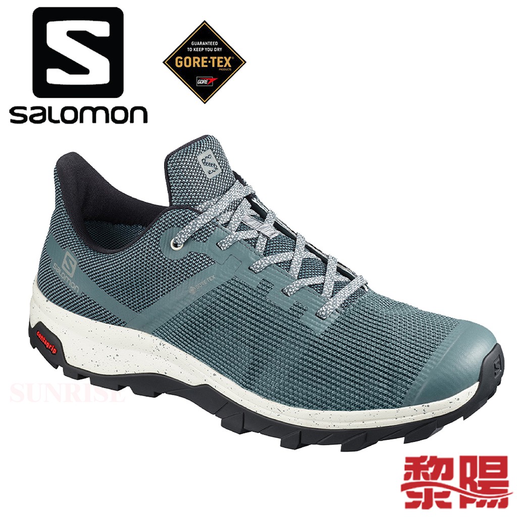 SALOMON 法國 OUTline PRISM GORE-TEX 防水低筒登山鞋 暴綠香草白黑 33SL412333