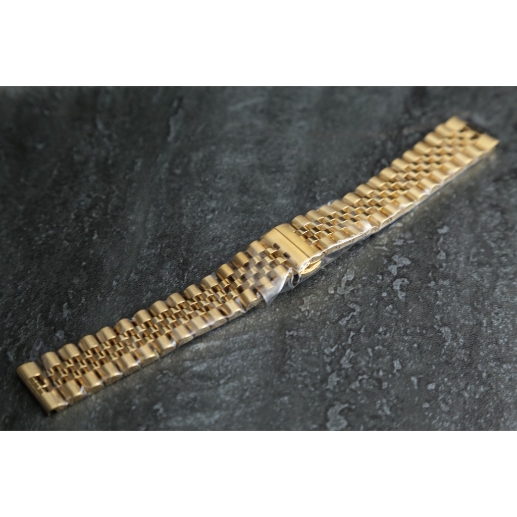 金色實心五珠帶超值22mm 20mm平頭不鏽鋼製錶帶,双按式蝴蝶錶扣,智慧表可用～可使用快拆彈簧棒