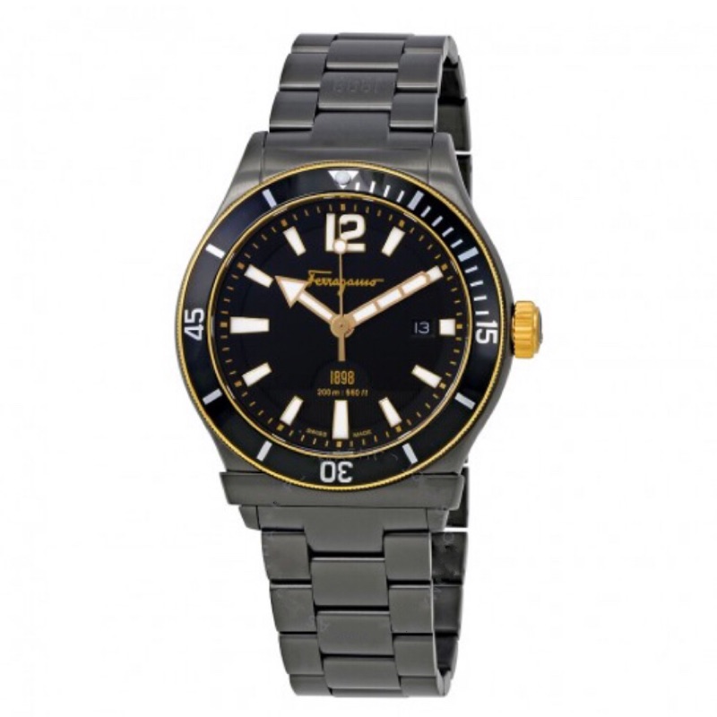 Ferragamo 1898黑色錶盤鍍黑色離子手錶