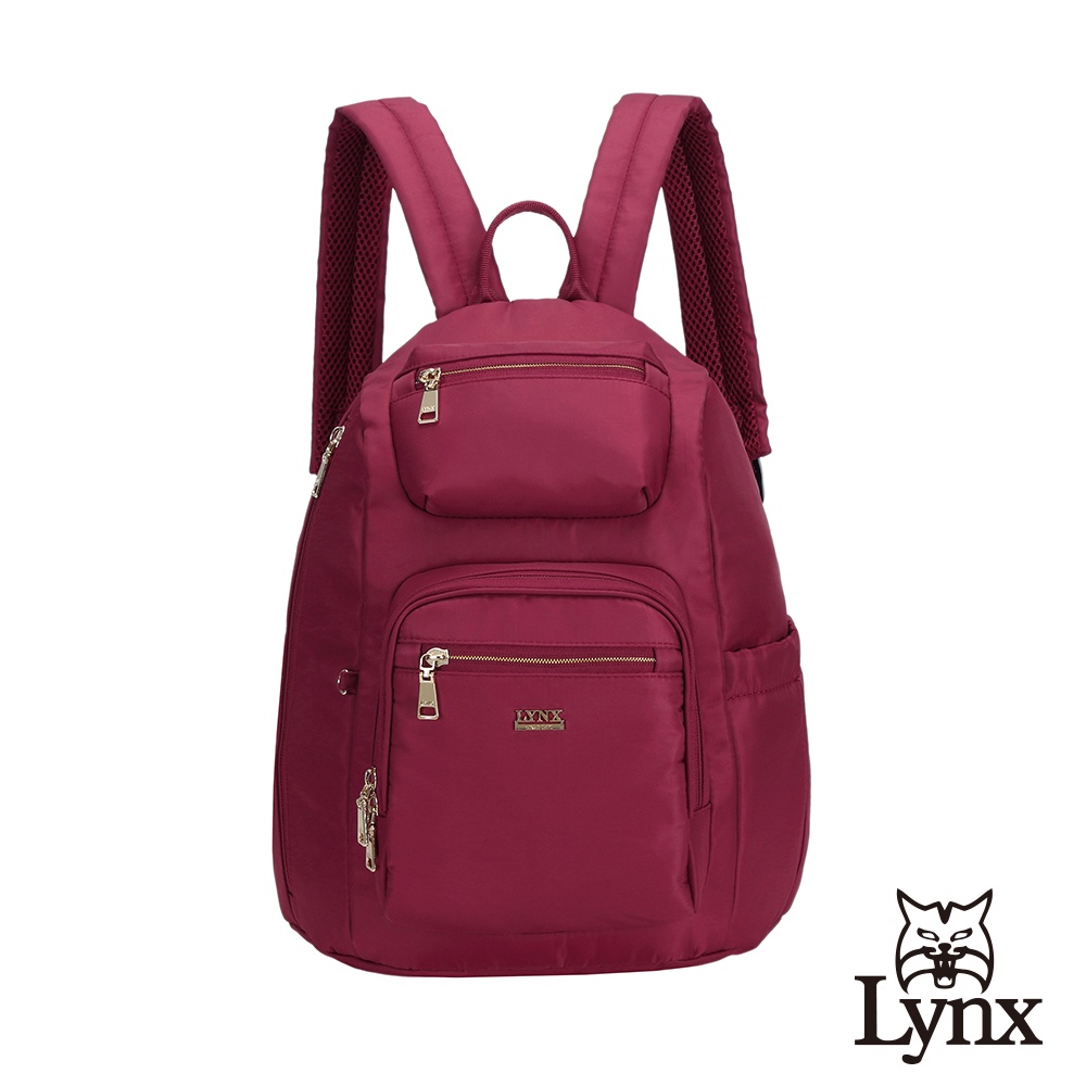 【Lynx】美國山貓輕量尼龍布包多隔層機能後背包 手提/雙肩 紅色 LY39-3868-75