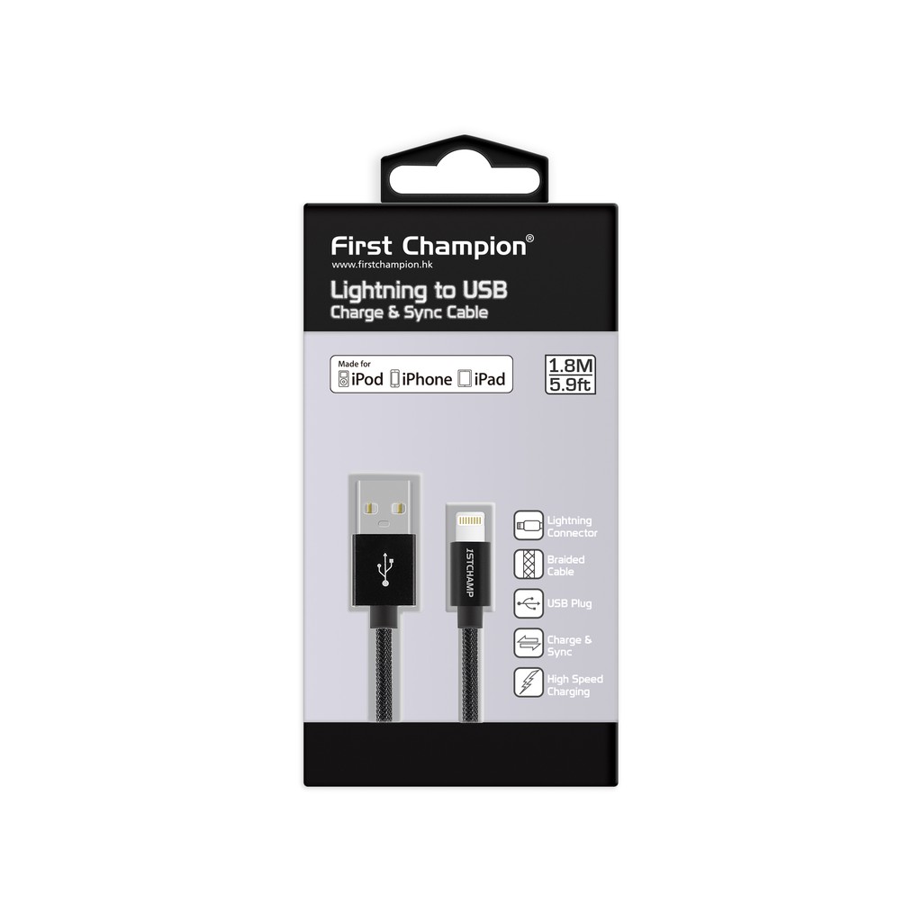 First Champion MFi認證 180cm Lightning USB 網管線材 充電傳輸線 黑/金/灰/粉紅