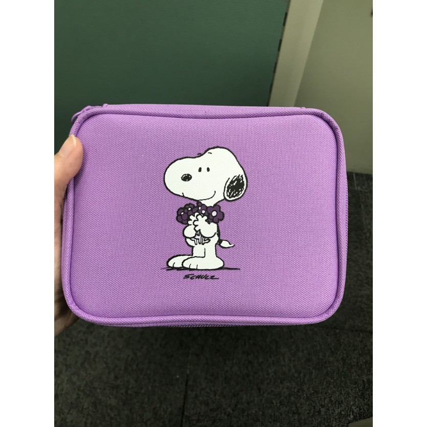 innisfree Snoopy 史努比 濟州寒蘭複合滋養霜 史努比 限量幸運盒 淺紫色 化妝包