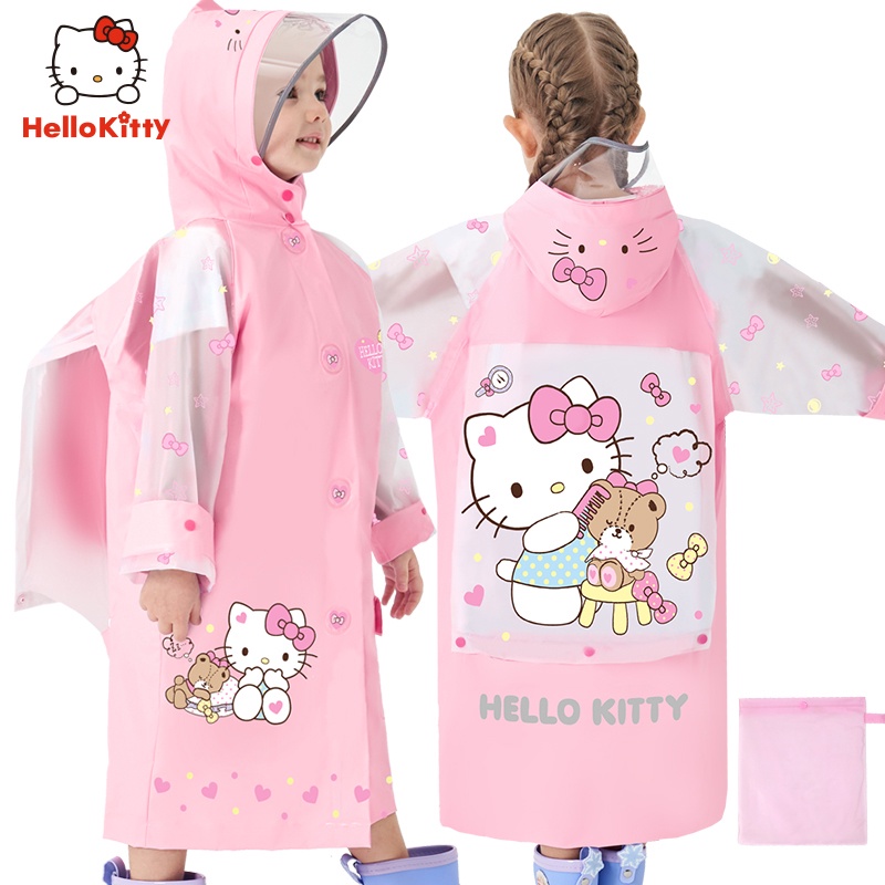 免運 兒童雨衣 Hello Kitty學生幼兒園書包雨衣 女童輕便雨衣 小朋友雨衣 KT雨披 國小雨衣 幼稚園雨衣