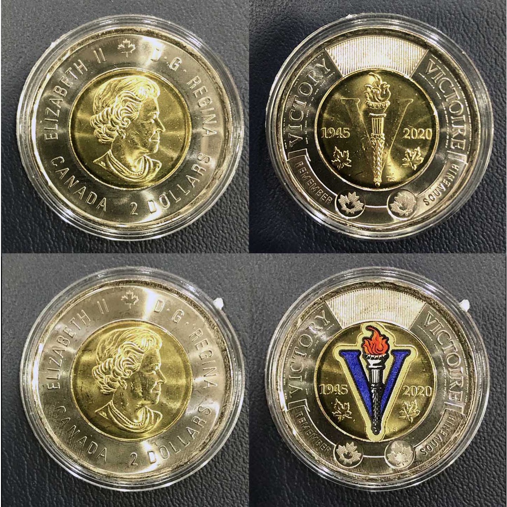 全新加拿大2020年世界二次大戰75周年2元雙色紀念幣【原色版＆彩色版】兩枚一套