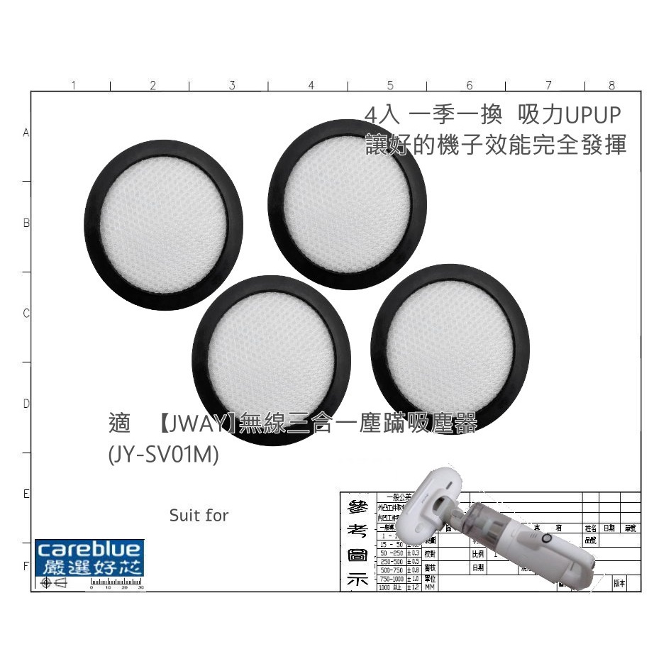 4入 濾網組 適 【JWAY】無線三合一塵蹣吸塵器  (JY-SV01M)