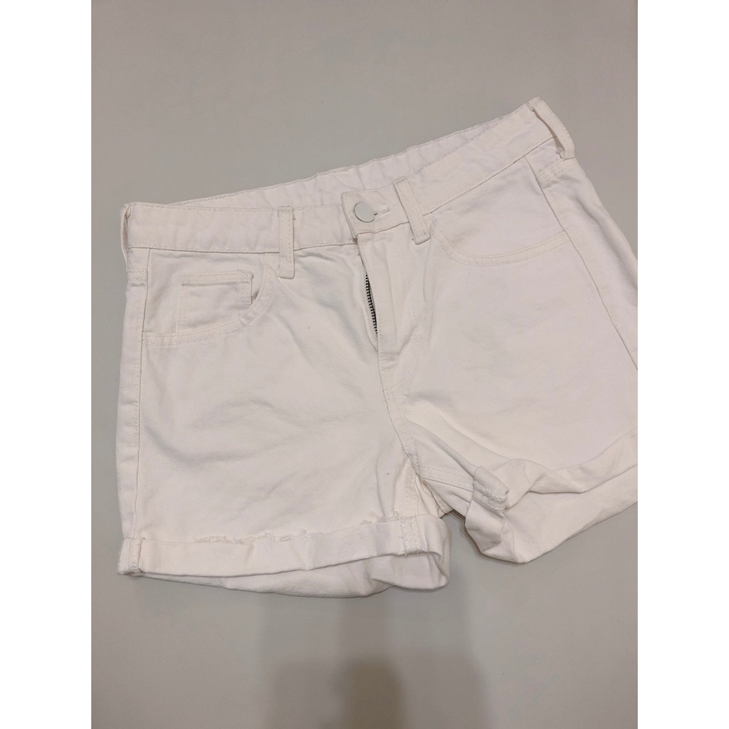 H M Eur 34 白色牛仔褲白色短褲白褲可反摺短褲顯瘦短褲 蝦皮購物
