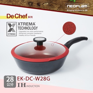 韓國NEOFLAM De Chef系列 28cm陶瓷不沾炒鍋+玻璃蓋 (EK-DC-W28G)黑色 適用電磁爐