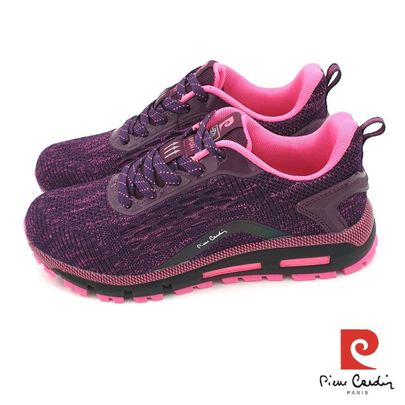 【MEI LAN】皮爾卡登 Pierre Cardin (女) 輕量 透氣 飛織 氣墊 運動鞋 7754 紫 另有黑色