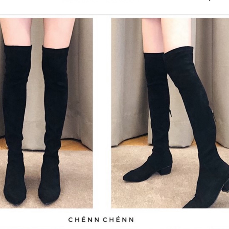 Chennchenn激瘦長腿低粗跟膝上靴 黑色38號9成新
