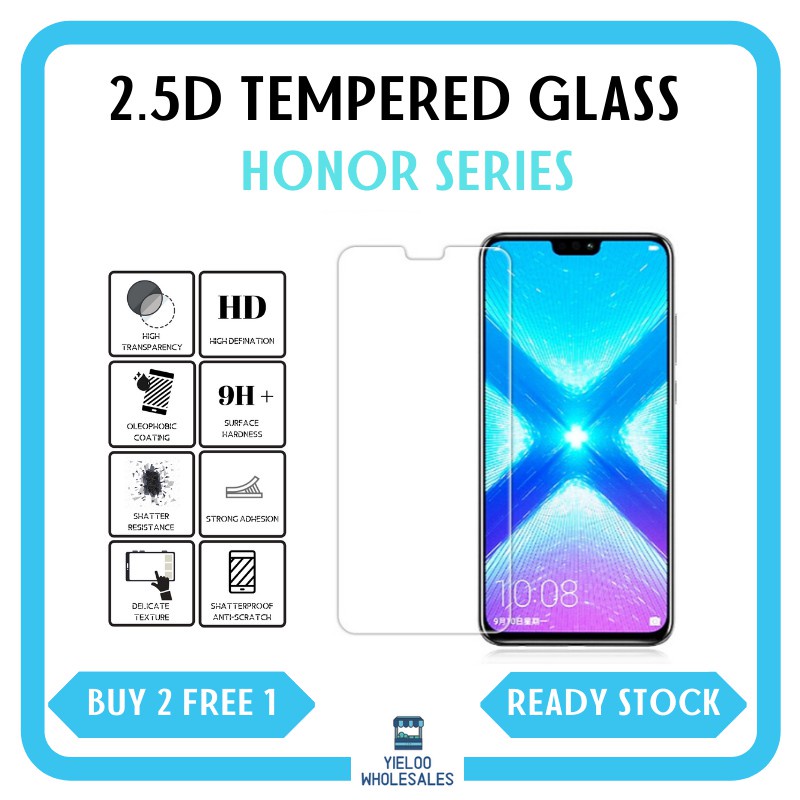 (免費購買 2 個 1) 榮耀鋼化玻璃屏幕保護膜非全 2.5D 8X / 8X MAX / 9X / 20 LITE /