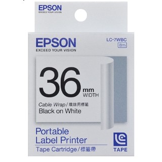 @風亭山C@EPSON LC-7WBC C53S628005標籤帶(線材36mm)白黑※僅適用