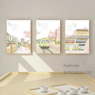 Angel 日式裝飾畫 粉色 櫻花 貓咪 奈良 藝術品 風景畫 ins 居家裝飾 客廳掛畫 房間裝飾 壽司店裝飾品 壁貼