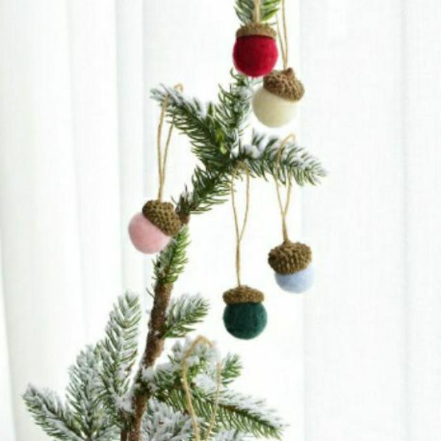羊毛氈松果吊飾6入 聖誕樹裝飾 羊毛氈松樹塔小球 羊毛氈松果橡果串diy材料掛件 聖誕節裝飾品