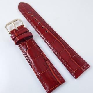 錶帶屋 Lima義大利亮面咖啡酒紅色真牛皮錶帶壓特殊鱷魚皮紋末端小圓鱷紋 16mm 14mm 12mm