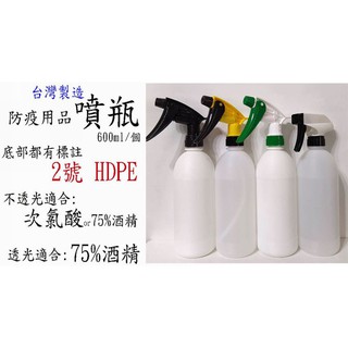 愛淨小舖-600ml 空瓶組 HDPE 可裝酒精 空瓶 分裝瓶 2號瓶 分裝用 加厚空瓶 耐酸鹼 梅花牌噴頭 銅噴頭