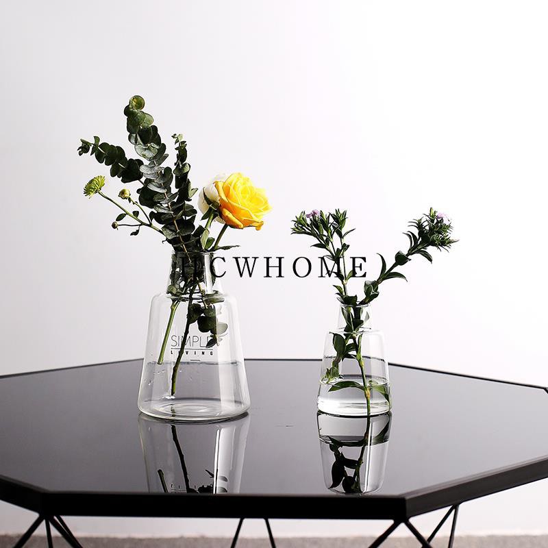 Zj Home北歐簡約小號梯形玻璃花器英文印字透明玻璃花瓶水培小花器 超取請聊聊 預購 蝦皮購物