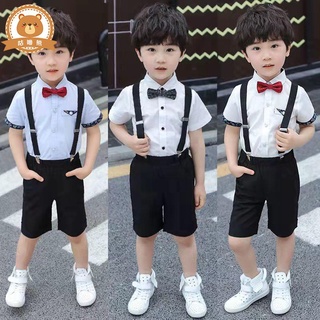 男童西裝 男童禮服 六一兒童套裝演出服男童夏新款男孩衣服短袖兩件套節目舞蹈表演服