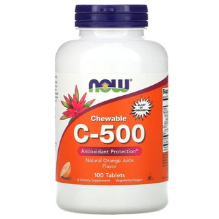 素食 維他命 C-500 可咀嚼 天然 橙汁 口味 500mg 100片 維生素《Now Foods》錠劑 美國 健而婷