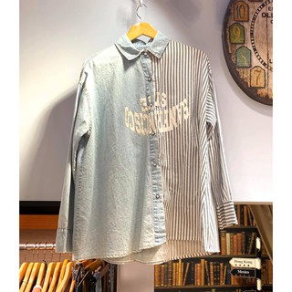 💋現貨💋韓國直條拼接素面牛仔襯衫上衣 男友襯衫⋆ＳＴＡＲＳ ＳＥＬＥＣＴ⋆