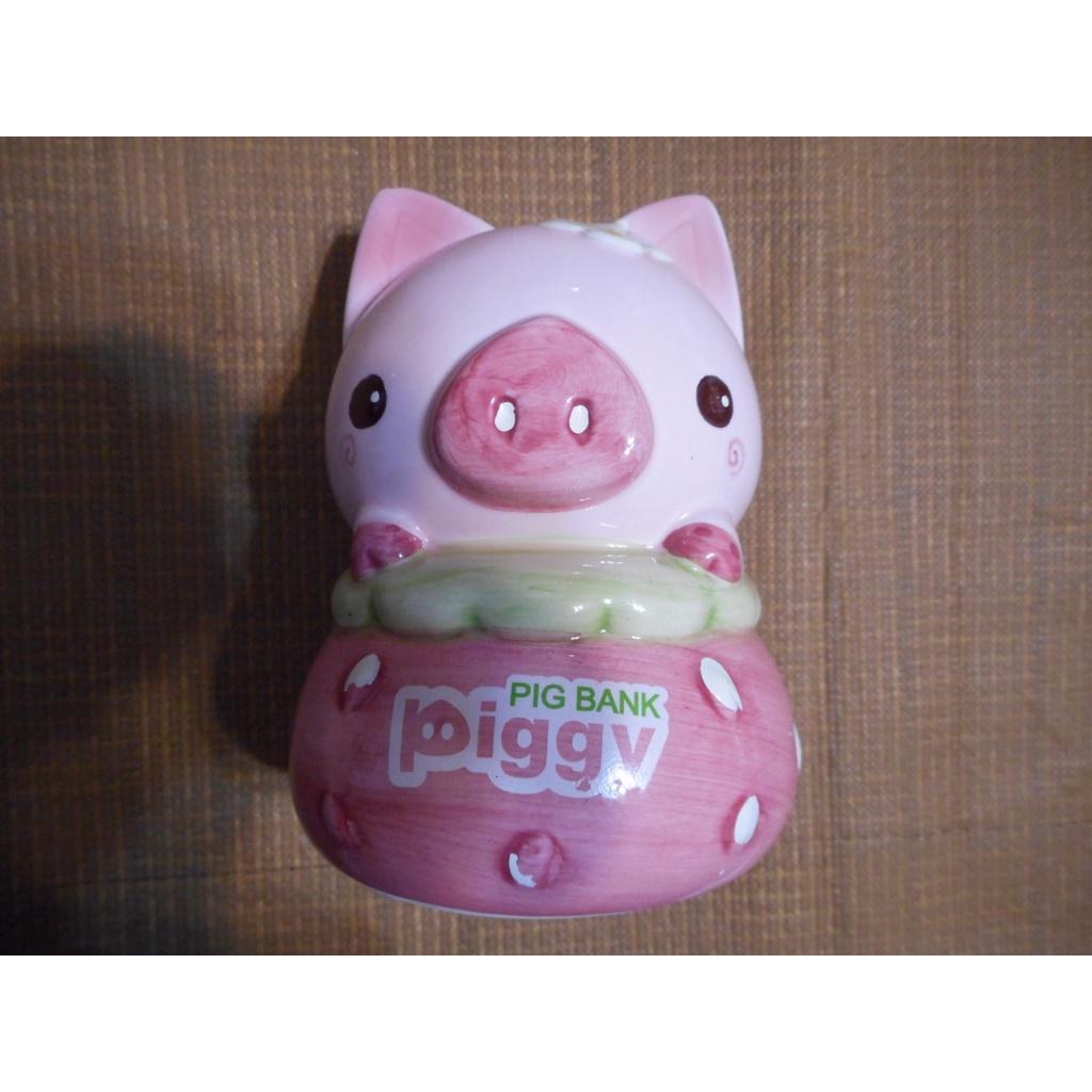 2手~台灣手繪製Piggy可愛豬妹造型 陶瓷製小型零錢存錢筒.撲滿