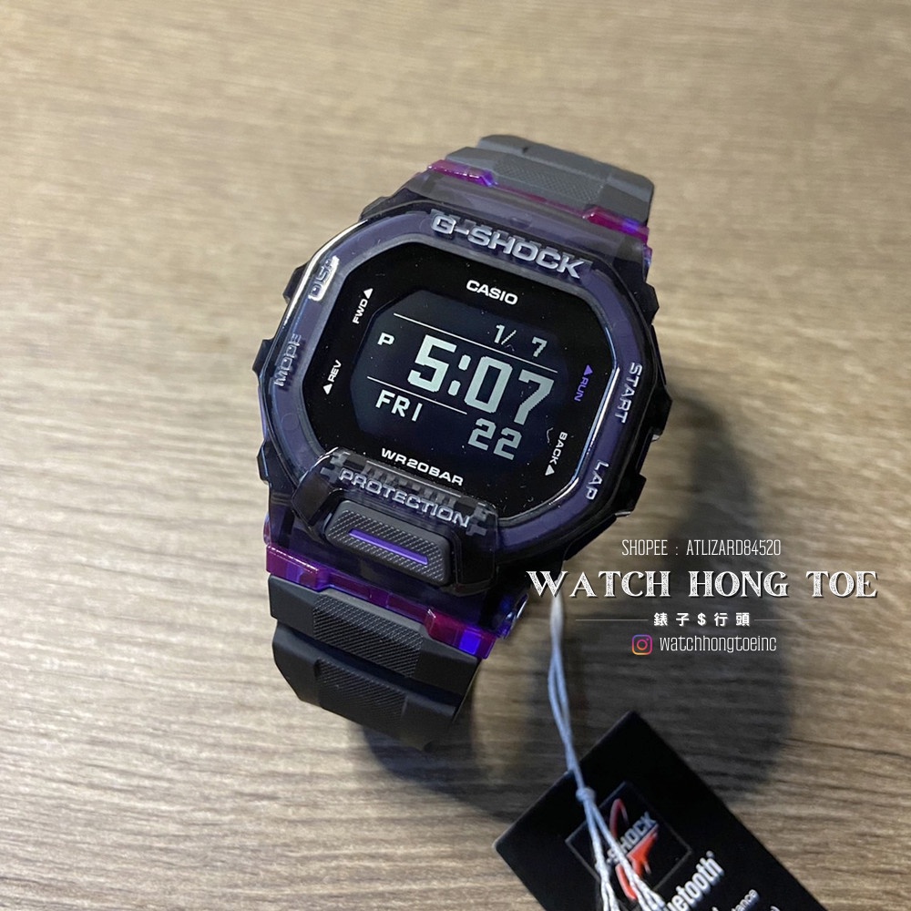 []錶子$行頭[] CASIO G-SHOCK 透明科技感輕薄 藍芽連線 運動 電子錶-黑紫 GBD-200SM-1A