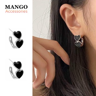 『Mango』S925銀針耳環 黑色復古愛心耳釘 ins風耳骨釘 C字耳骨環 設計感暗黑飾品 A264