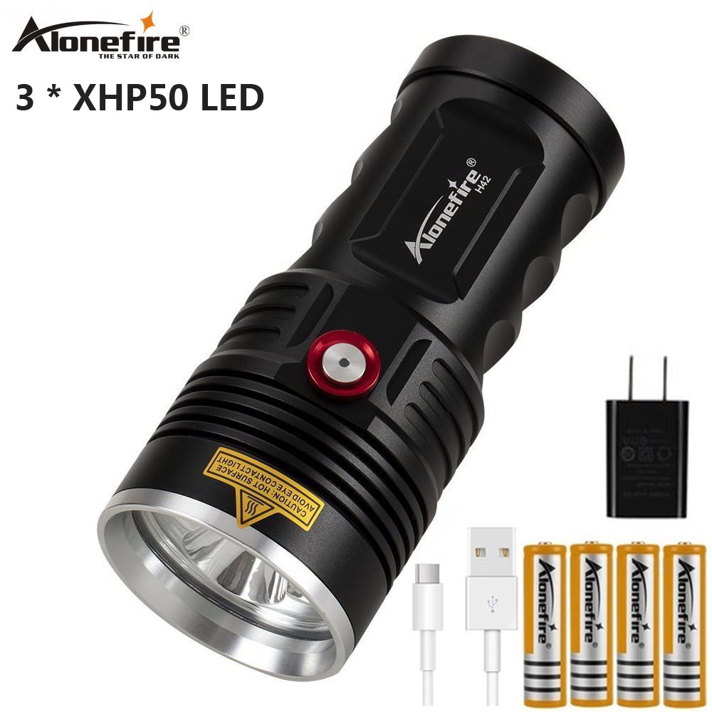 Alonefire H42 3x XHP50 超亮 LED 手電筒 USB 可充電防水手電筒 10000 流明