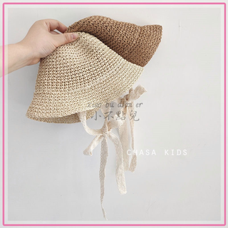 ✨小不點兒✨ins夏款兒童草帽韓國寶寶遮陽帽防曬帽沙灘蕾絲漁夫帽子親子
