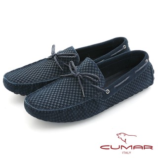 【CUMAR】時尚休閒 牛皮綁帶帆船鞋 - 藍色
