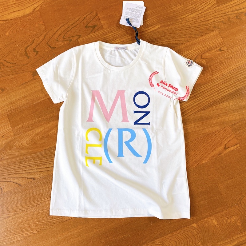 Moncler 女童裝12Y、14 Y字母Logo 米白色T恤短袖 ，女成人可穿。