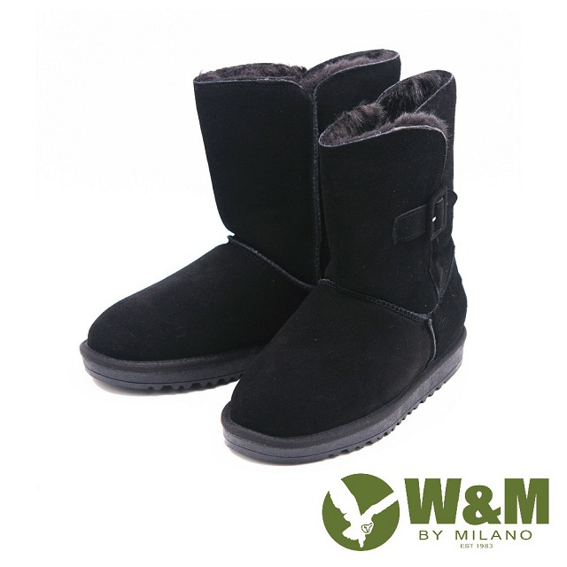 W&amp;M 保暖平底短筒雪靴 女鞋-黑(另有棕)