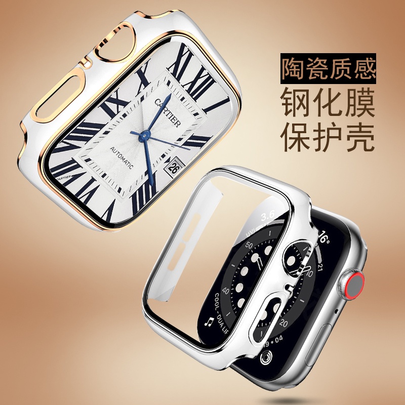 適用於 Apple Watch 7 6 5 3 7代 41mm 45mm 蘋果手錶保護殼 電鍍 保護套+保護貼一體 硬殼