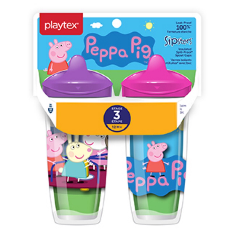 [現貨］美國playtex peppa pig 佩佩豬第三階段12M噴嘴式防漏學習水杯