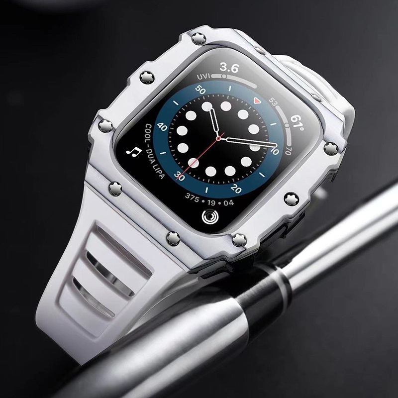 碳纖維一體錶帶 適用於蘋果手錶9 8 7 6 Apple Watch錶帶表殼 45mm 理查德改裝錶帶 陶瓷保護殼