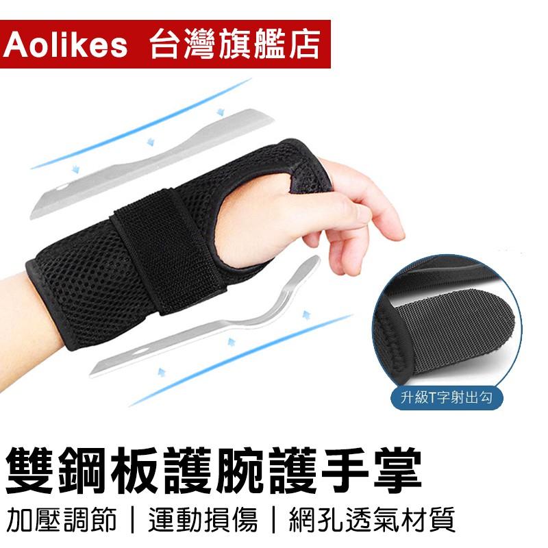 【AOLIKES 台灣旗艦店】雙鋼板護腕護手掌1672(單入)腕關節手掌鋼板夾板固定 骨折術後關節肌腱炎固定支撐運動護具