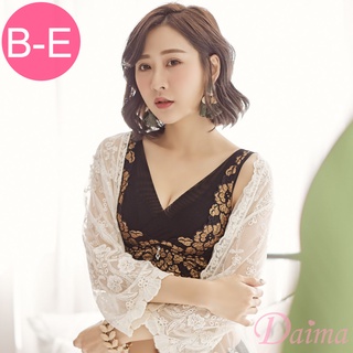 daima黛瑪 無鋼圈內衣 大罩杯 bcde罩【花玥秘意】零壓力集中託高機能背心式內衣 黑色 2472