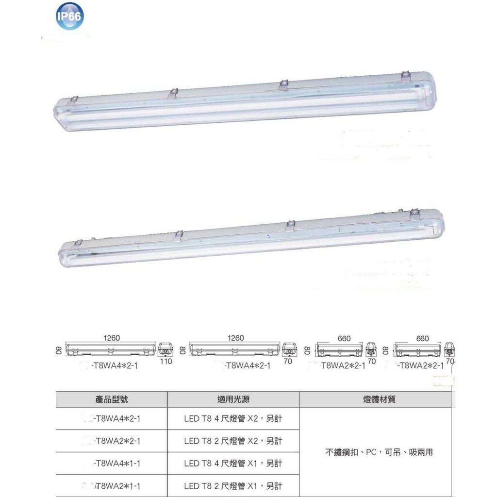 (U LIGHT) 防水 LED 戶外 防潮燈 四尺雙管 四尺單管 兩尺雙管 兩尺單管  燈管另購~