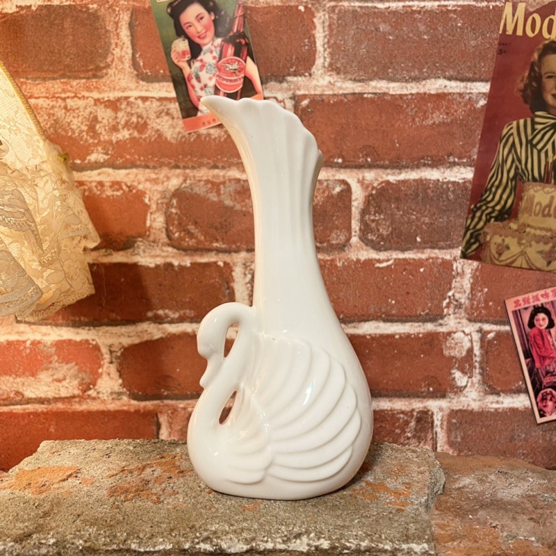 陶瓷 天鵝🦢 擺飾 花瓶 鄉村風 復古 早期