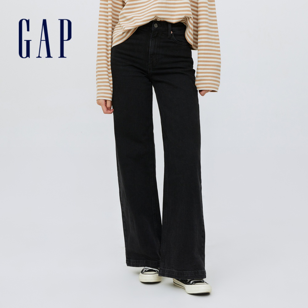 Gap 女裝 高腰寬版牛仔褲-黑色(406647)