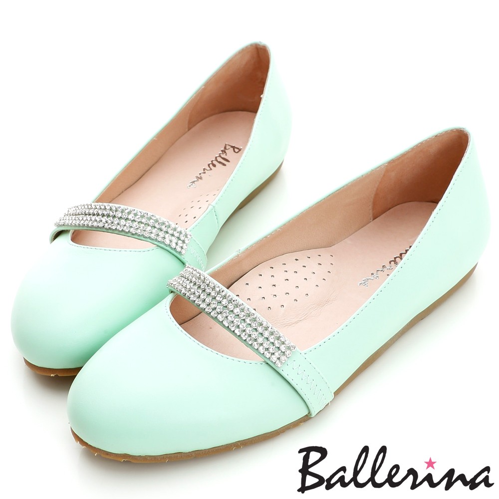 Ballerina-全真皮亮鑽帶瑪莉珍娃娃鞋-綠【BD500229GN】